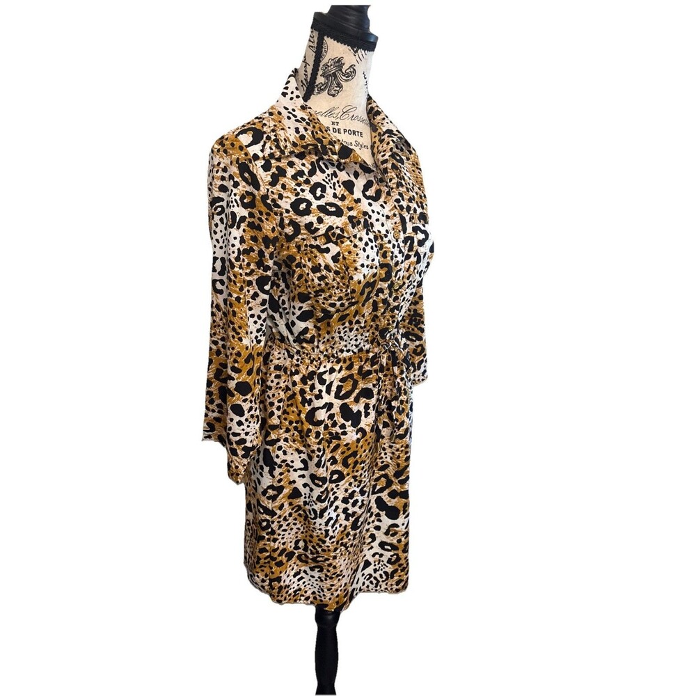 MPH Collection Animal Print Shirt Dress Petite Small Buttons Sash - Picture 5 of 10